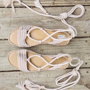 Splendid Pink Leather Lace Up Espadrilles 8